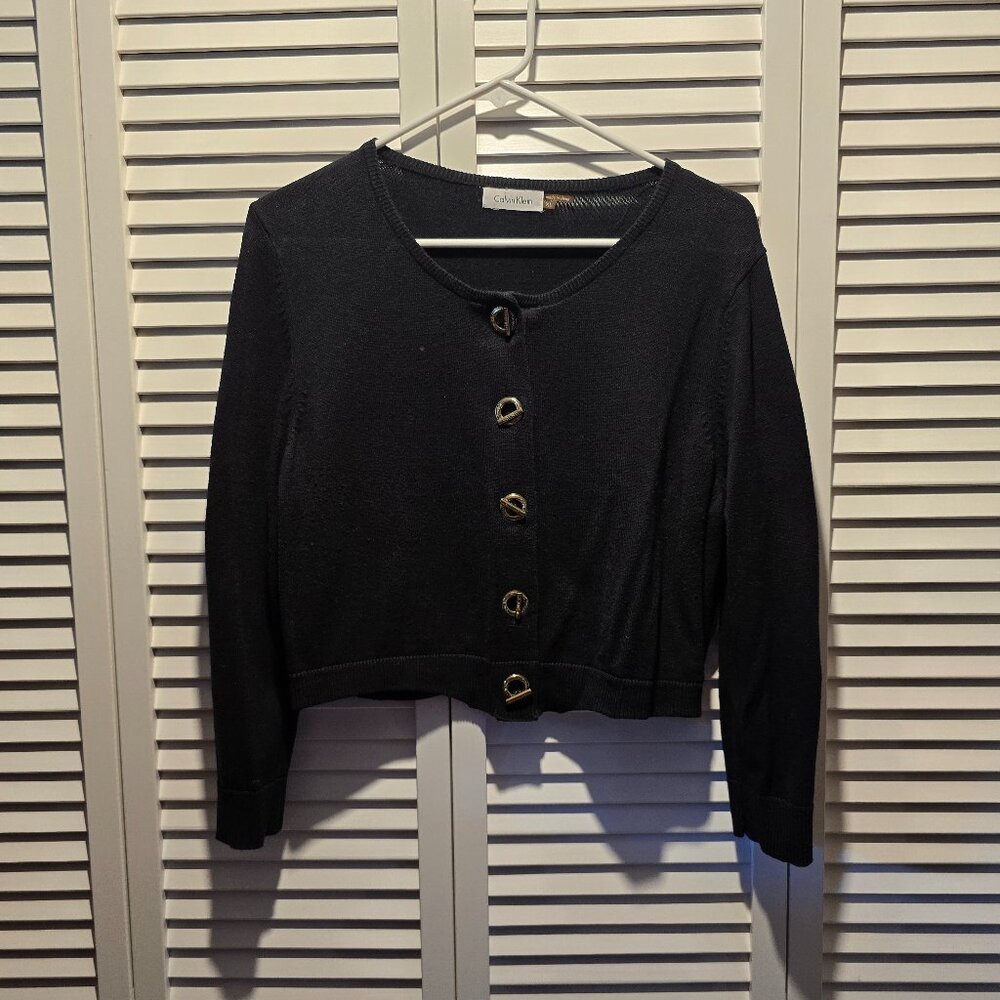 Calvin Klein Black Cropped Toggle-Grommet Cardigan